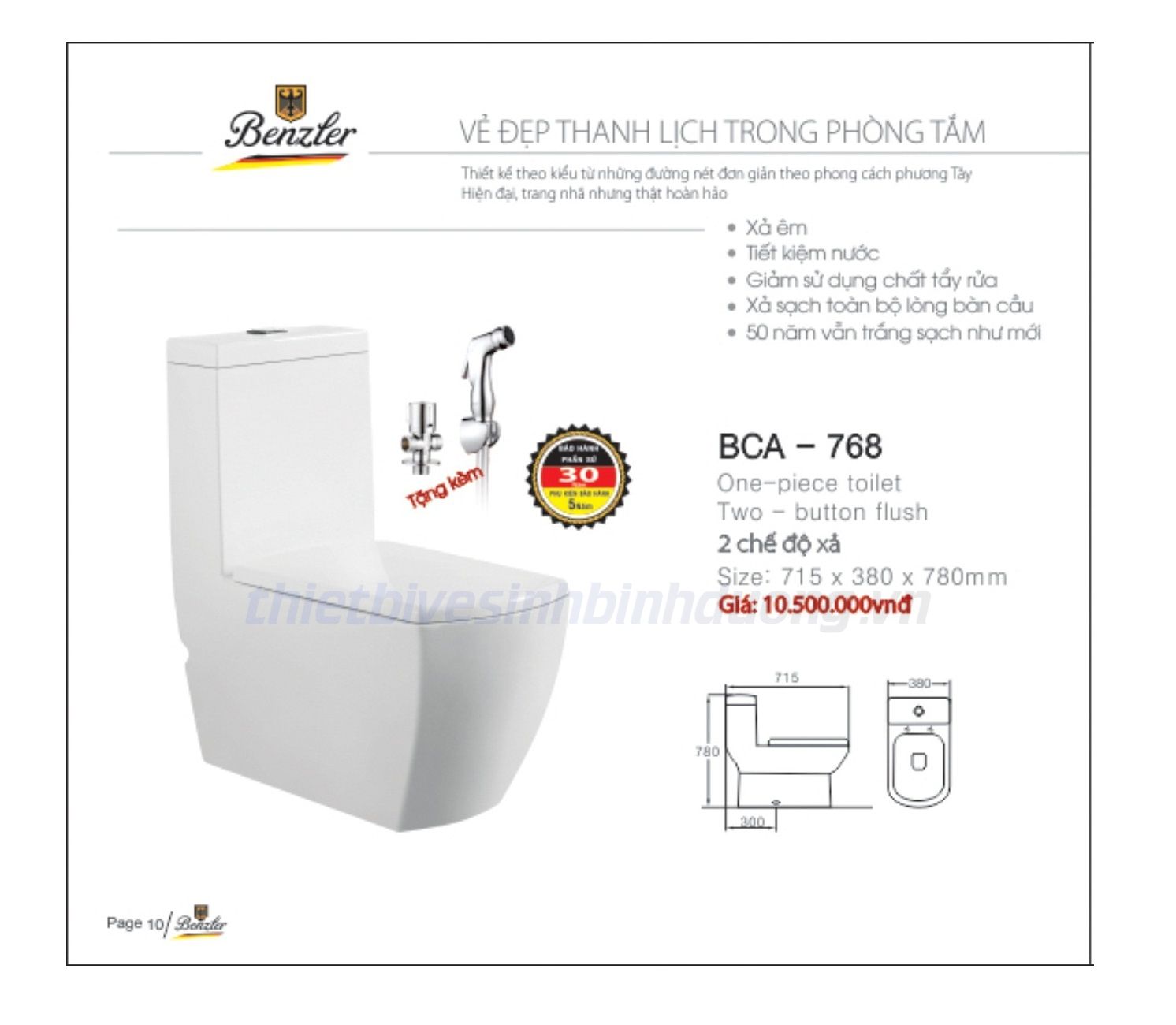 Bồn cầu sứ cao cấp Benzler BCA-768